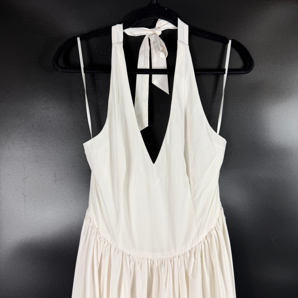 Jewel Badgley Mischka Halter Maxi Dress White V-Neck Sleeveless Womens Sz 4 US - Picture 4 of 12